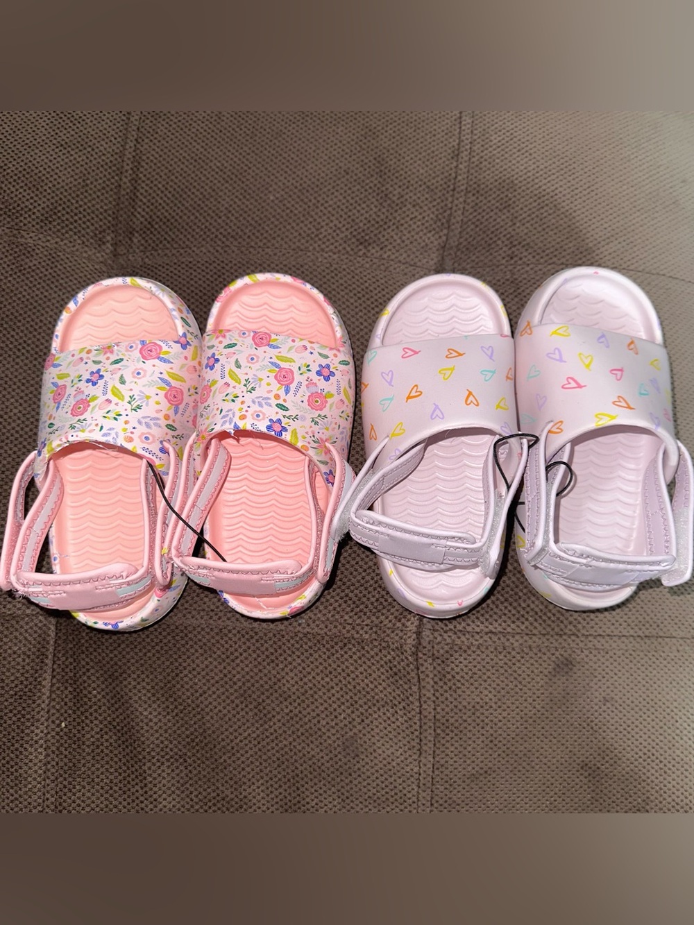 Kids Floral & Heart Print Sandals - Pink / White